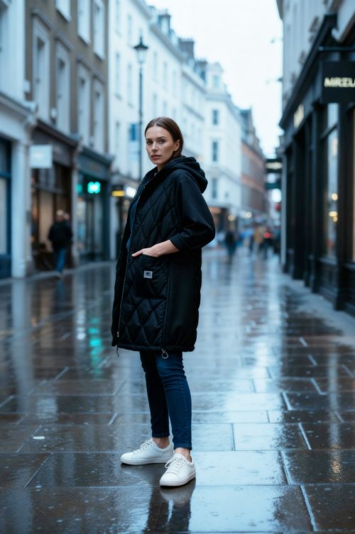 Ζακέτα μπουφάν oversize με συνδυασμό φουτερ και κουκούλα