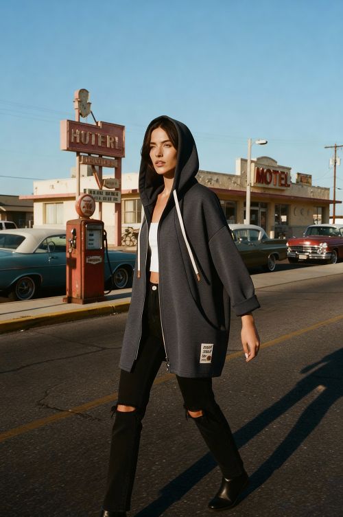 Ζακέτα oversize με κουκούλα