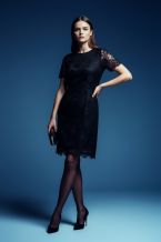 Μαύρο Δαντελένιο Φόρεμα Pencil με Κοντό Μανίκι