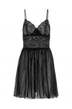 Μαύρο Νυχτικό Babydoll με Δαντέλα & Πλισέ