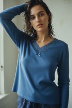 Πυτζάμα σετ σε απαλό ριπ ύφασμα με δαντέλα 